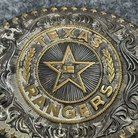 Western Texas Rangers COWBOY Belt Buckle! VINTAGE! RARE! Crumrine! SILVER PLATED - Picture 3 of 7